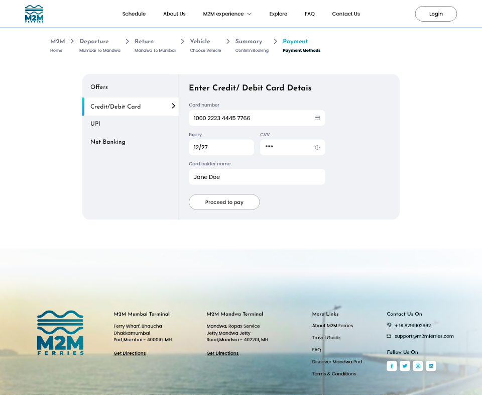 Mockup of payment page